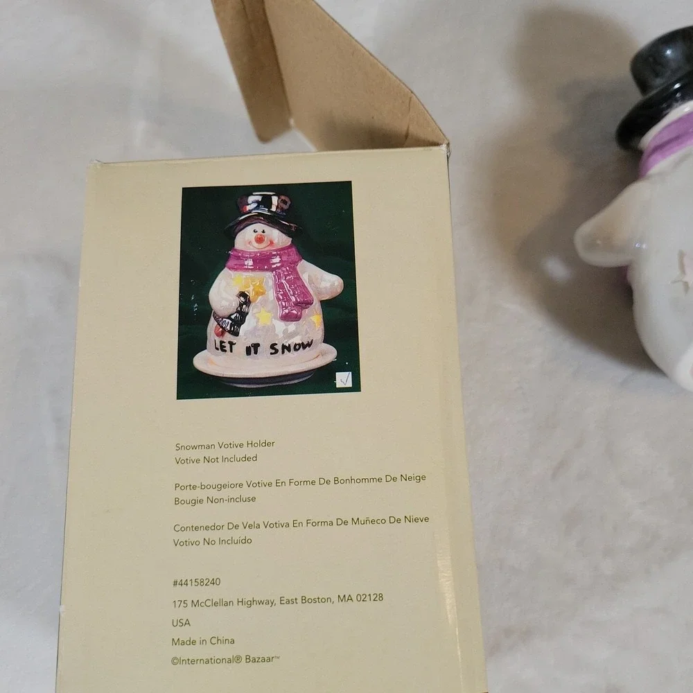 Porcelain Snowman Votive Holder International Bazaar 5.5‎ Inches Christmas Decor